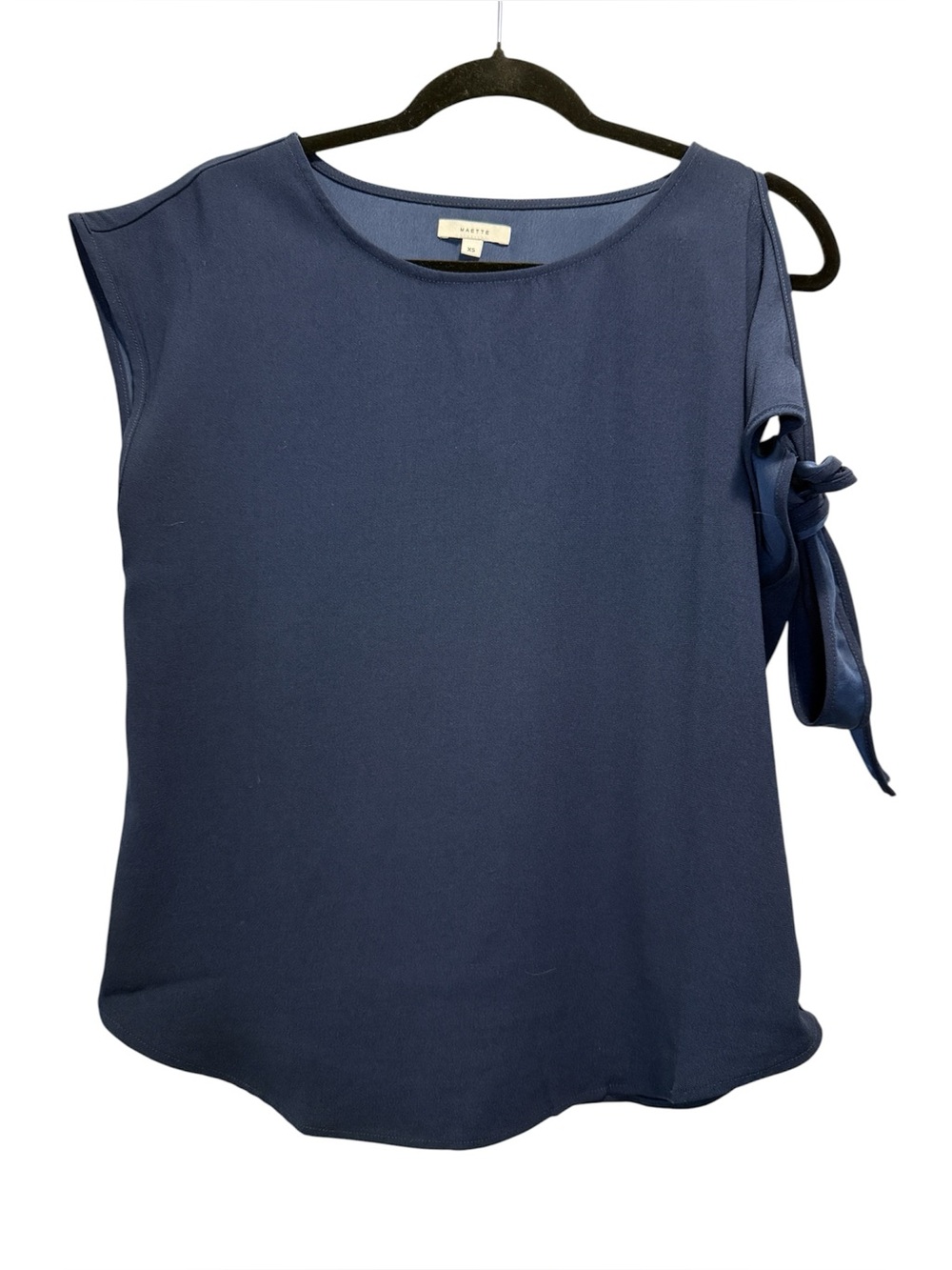 Maette Navy Cap-Sleeve Blouse with Cold Shoulder  Tie Business Casual Womens XS